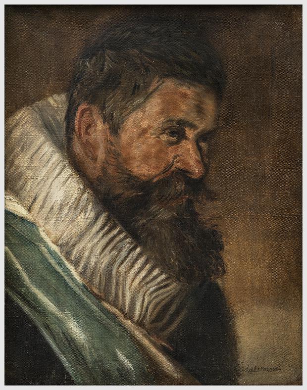 Max Liebermanns Ölgemälde „Kopf eines St. Adriansschützen aus dem Jahr 1627“, Kopie nach Frans Hals,1896.