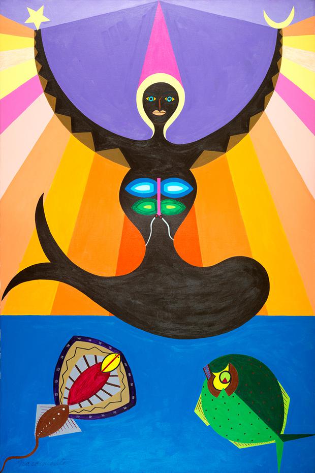 Abdias Nascimentos Gemälde „Oxunmaré Ascende“ (Oshunmare steigt auf, 1972).