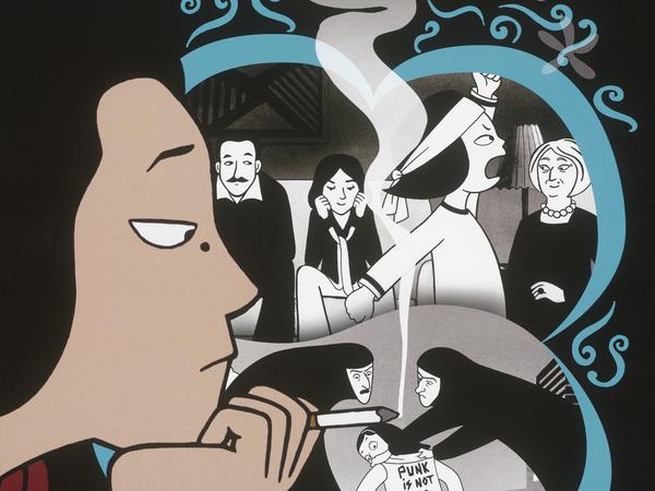 Von Marjane Satrapi illustriert - das Plakat zu ihrem Animationsfilm „Persepolis“, 2007.