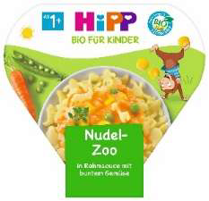 Produktbild HiPP Nudel-Zoo in Rahmsauce mit buntem Gemüse (Quelle: Firma HiPP GmbH & Co. Vertrieb KG)