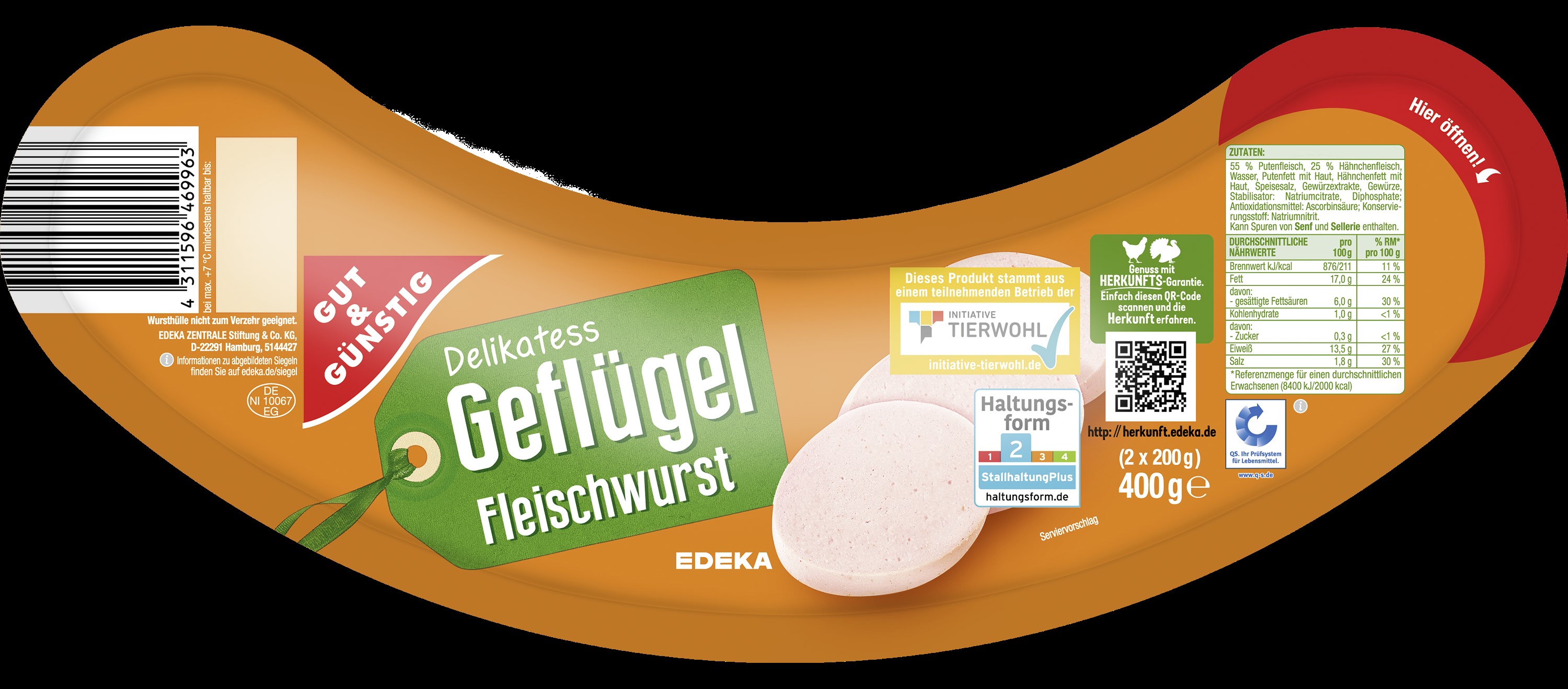 Abbildung der Verpackung der Geflügel-Fleischwurst (Quelle: EDEKA Zentrale Stiftung und Co. KG)