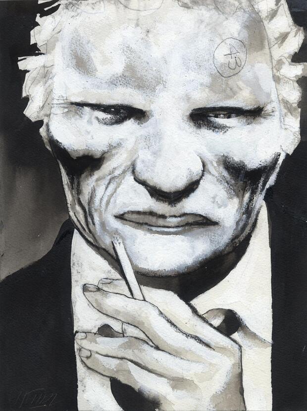 Ausstellung "José Muñoz. Broken Voices" im Cartoonmuseum Basel
Quelle für die Zeichnung, die alle im Kontext der auf unseren Comicseiten für Ende der Woche (KW geplanten Ausstellungsbesprechung kostenfrei benutzt werden dürfen:
© José Muñoz, «Gentle Alack with a wild bison stampede inside his mind», 2018–2022 Courtesy Bicocchi Collection