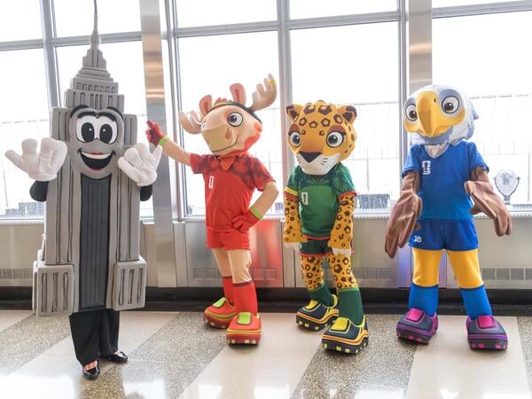 FIFA World Cup, WM, Weltmeisterschaft, Fussball 2026 Mascots visit the Empire State Building FIFA World Cup 2026 Mascots Maple, Zayu and Clutch and Representatives from the New York New Jersey Host Committee, U.S. Soccer Federation, Mexico Football Federation and Canada Soccer to visit the Empire State Building to Celebrate 100 Days Out From the FIFA World Cup 2026. The event was attended by Alex Lasry, JT Batson, Peter Augruso, and Inigo Riestra Lopez will light up the Empire State Building with help from The FIFA World Cup 2026â Mascots Maple, Zayu and Clutch to mark 100 days from the start of the FIFA World Cup 2026. NEW YORK NY UNITED STATES Copyright: xVANESSAxCARVALHOx