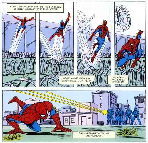 Mauerspringer: Ende der 1980er Jahre stattete Spider-Man der geteilten Stadt in der Episode "High Tide" einen Besuch ab.
