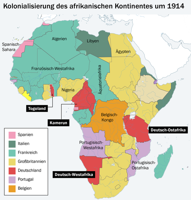 Kolonialisierung des afrikanischen Kontinentes um 1914