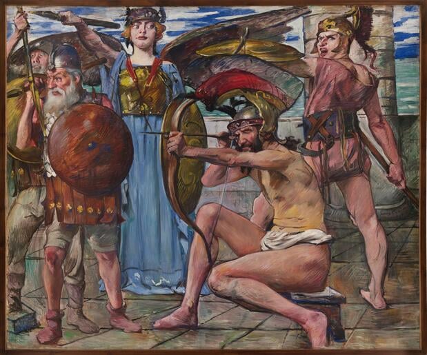 ! NICHT WIEDERVERWENDEN ! "Odysseus im Kampf gegen die Freier" von Lovis Corinth zur Ausstellung "Lovis Corinth. Dann kam Berlin!" in der Berlinischen Galerie vom 9.10.2026-25.1.2027. #corinth26 ! Bild darf nicht weiterverwendet werden!