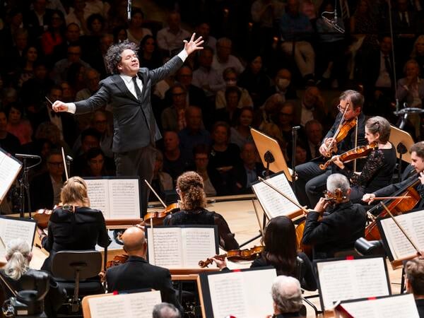 Gustavo Dudamel conducts the New York Philharmonic performing world premiere of Zosha Di Castri "Invisible House," John Adams "On the Transmigration of Souls," and Prokofiev Symphony No. 5 with New York Philharmonic Chorus and Brookly Youth Chorus at David Geffen Hall, 9/16/2026. Photo by Chris Lee